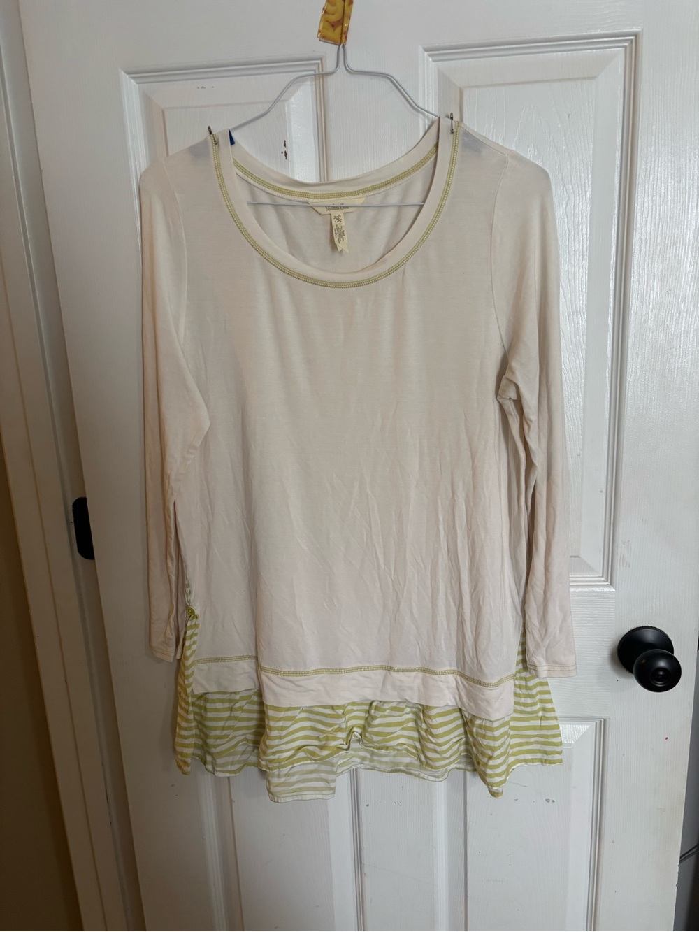 Matilda Jane Cream Long-Sleeve Tunic with Yellow-Green Striped Ruffle